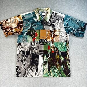 Burberry Runway Submarine Graphic 1/4 Zip Shirt Print Short Sleeve Mens Large